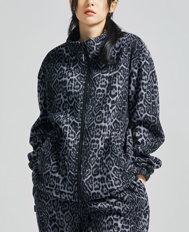 セイントペイン(SAINTPAIN) SP Leopard Fleece Zip Up Jacket-Gray