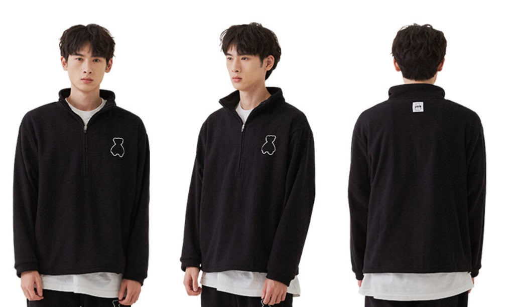 AQO_studiospace(アコスタジオスペース) AQO BEAR FLEECE HALF ZIP-UP BLACK