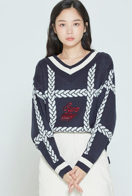 ロマンティッククラウン(ROMANTIC CROWN)  SUNDAY SYNDROME CHAIN KNITWEAR_NAVY