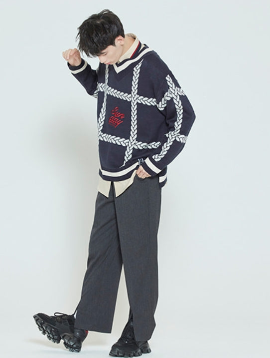 ロマンティッククラウン(ROMANTIC CROWN)  SUNDAY SYNDROME CHAIN KNITWEAR_NAVY