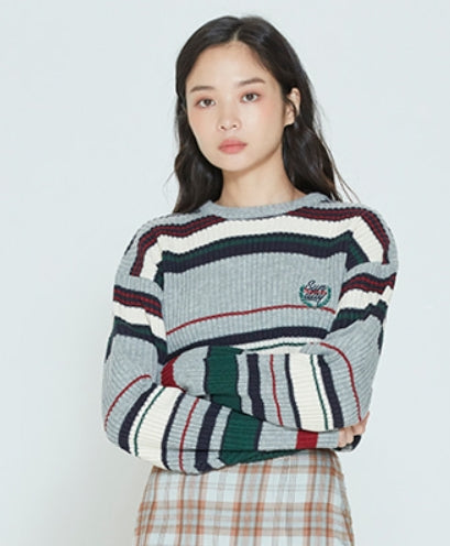 ロマンティッククラウン(ROMANTIC CROWN)  STRIPED RIBBED KNITWEAR_GREY