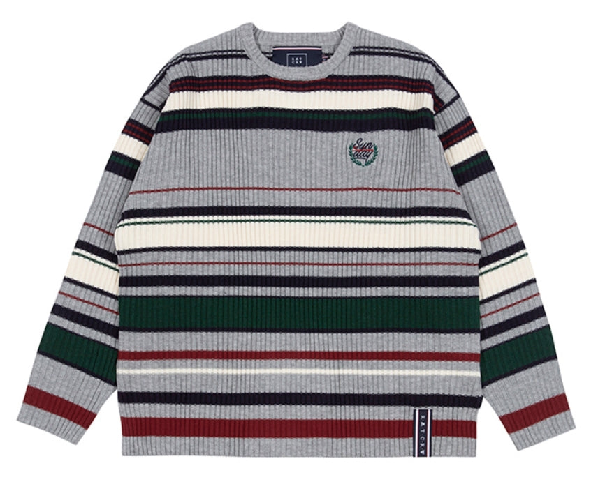 ロマンティッククラウン(ROMANTIC CROWN)  STRIPED RIBBED KNITWEAR_GREY