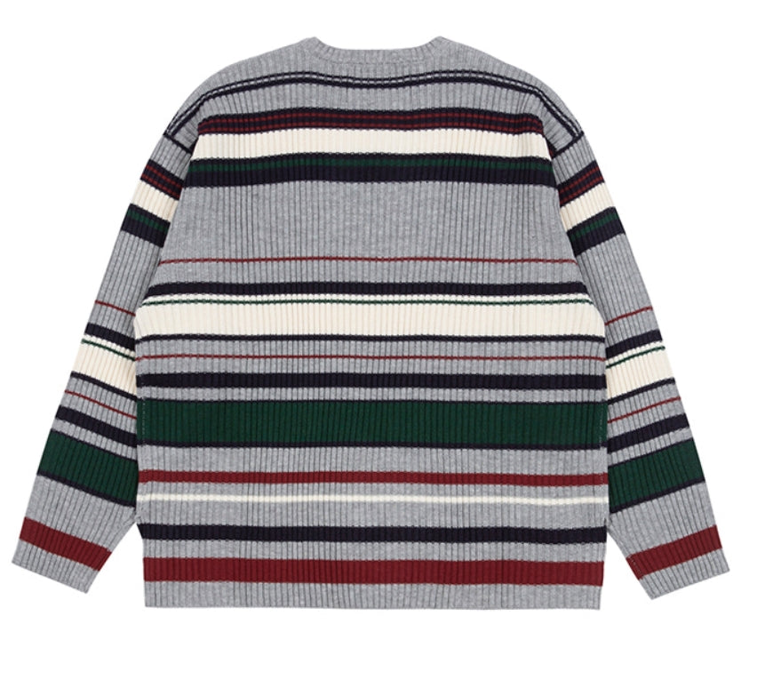 ロマンティッククラウン(ROMANTIC CROWN)  STRIPED RIBBED KNITWEAR_GREY