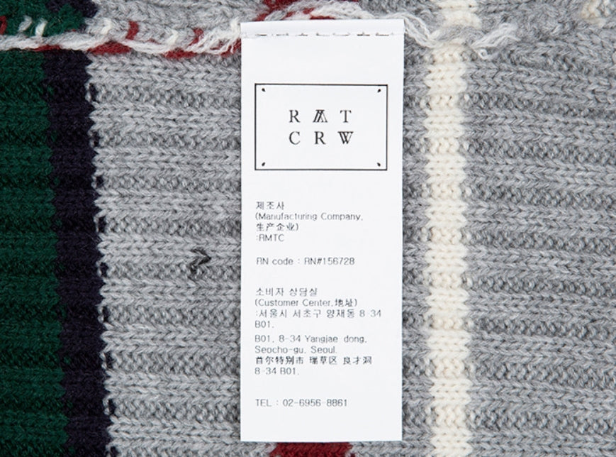 ロマンティッククラウン(ROMANTIC CROWN)  STRIPED RIBBED KNITWEAR_GREY