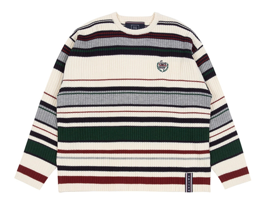 ロマンティッククラウン(ROMANTIC CROWN)  STRIPED RIBBED KNITWEAR_OATMEAL