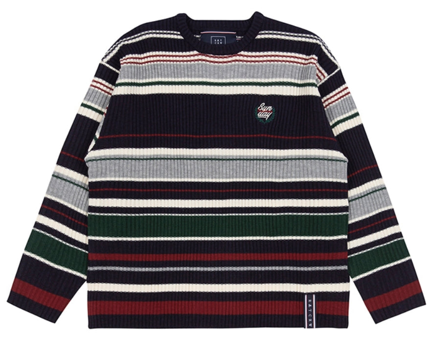 ロマンティッククラウン(ROMANTIC CROWN)  STRIPED RIBBED KNITWEAR_NAVY