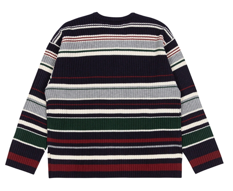 ロマンティッククラウン(ROMANTIC CROWN)  STRIPED RIBBED KNITWEAR_NAVY