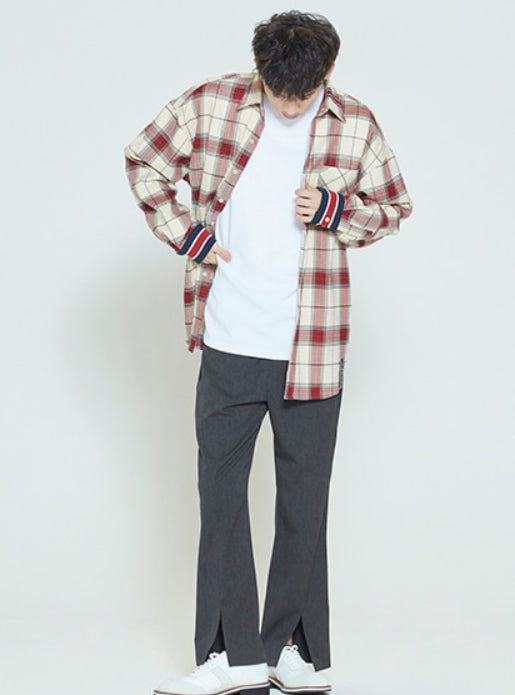 ロマンティッククラウン(ROMANTIC CROWN)  CROSS CHECK CUFFS SHIRT_OATMEAL