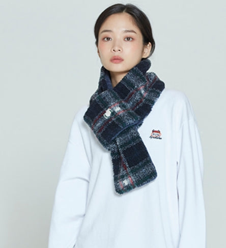 ロマンティッククラウン(ROMANTIC CROWN) CHECK FLEECE MUFFLER_NAVY