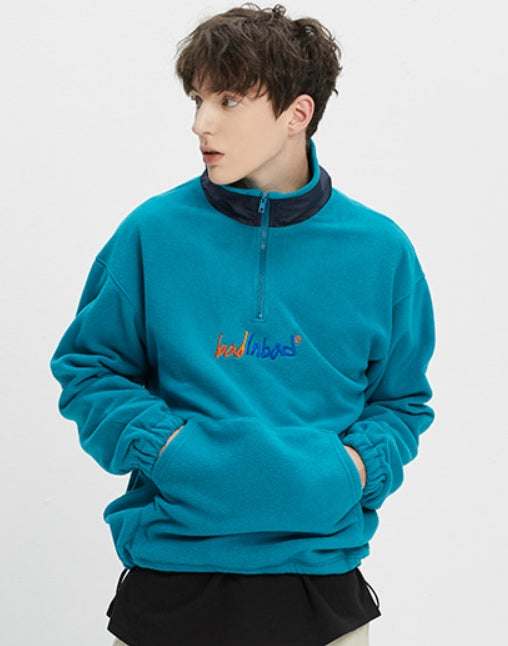 ベドインベド(BADINBAD)  FLEECE HALF ZIP UP JUMPER_BLUE GREEN