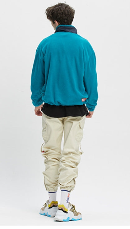 ベドインベド(BADINBAD)  FLEECE HALF ZIP UP JUMPER_BLUE GREEN
