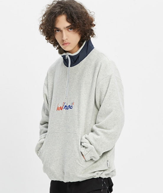 ベドインベド(BADINBAD) FLEECE HALF ZIP UP JUMPER_MELANGE IVORY