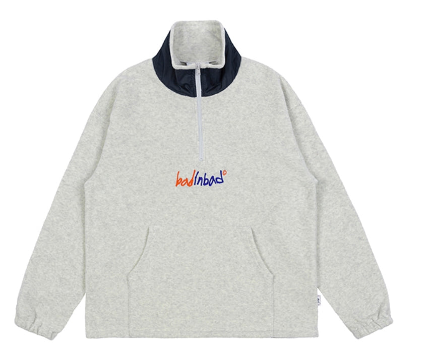 ベドインベド(BADINBAD) FLEECE HALF ZIP UP JUMPER_MELANGE IVORY