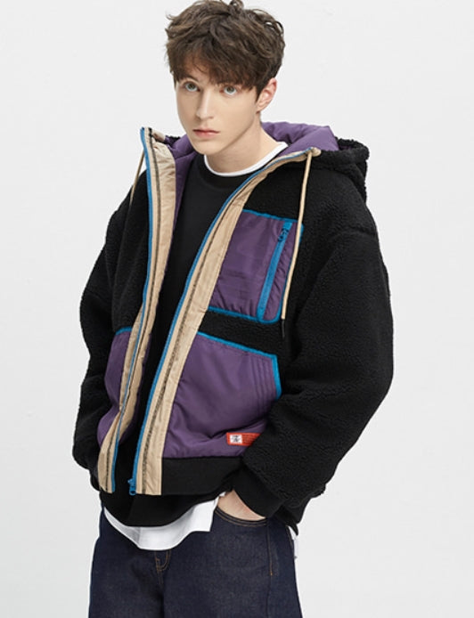 ベドインベド(BADINBAD)  COLOR BLOCK FLEECE JACKET_BLACK