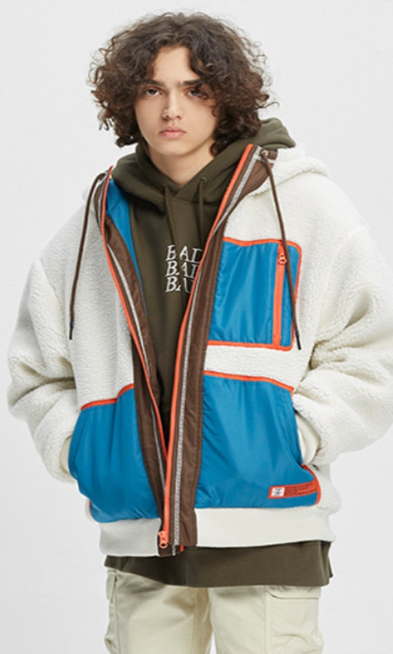 ベドインベド(BADINBAD)  COLOR BLOCK FLEECE JACKET_OATMEAL