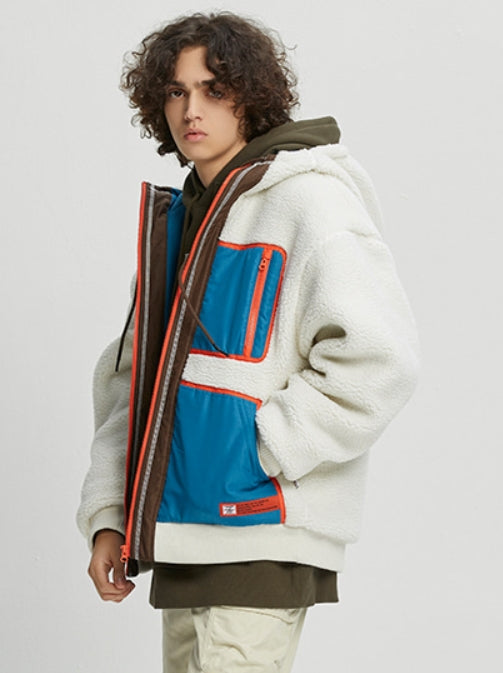 ベドインベド(BADINBAD)  COLOR BLOCK FLEECE JACKET_OATMEAL