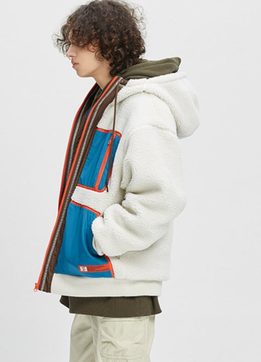 ベドインベド(BADINBAD)  COLOR BLOCK FLEECE JACKET_OATMEAL