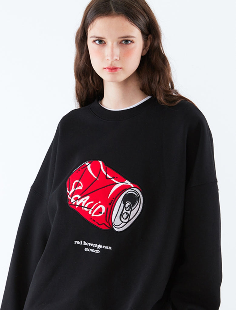 スローアシッド(SLOW ACID)    Can Embroidery Sweatshirt (BLACK)