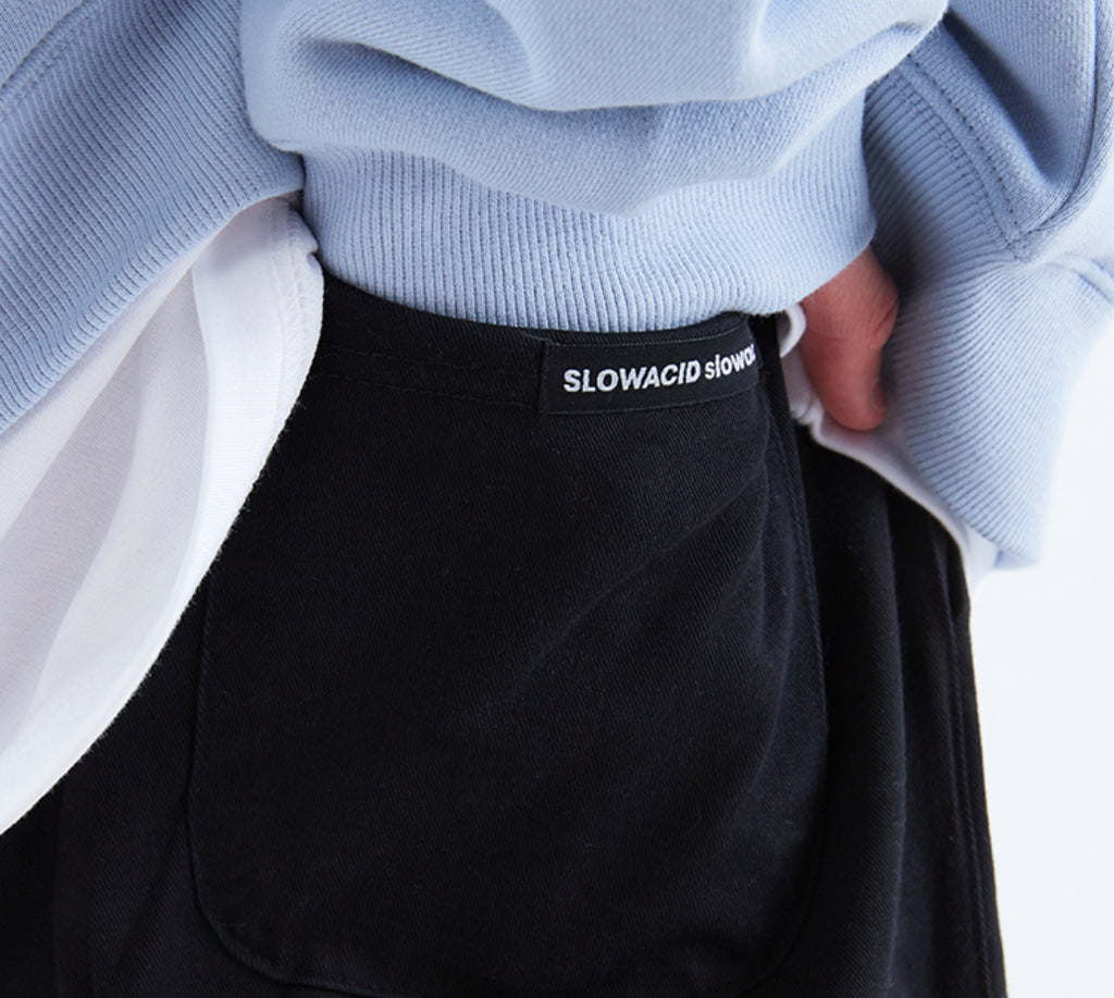 スローアシッド(SLOW ACID)  Washing Cotton Wide String Pants (BLACK)
