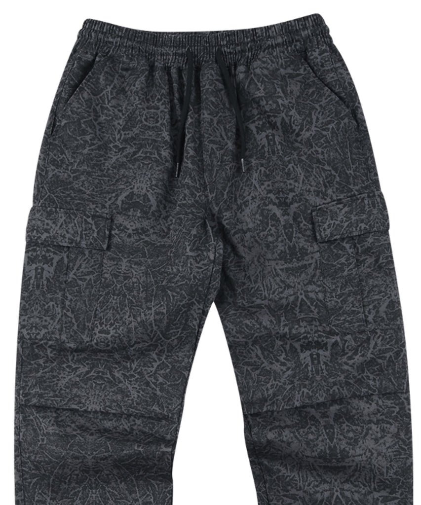 スローアシッド(SLOW ACID)  Washing Cotton Cargo Jogger Pants (STAINED BLACK)