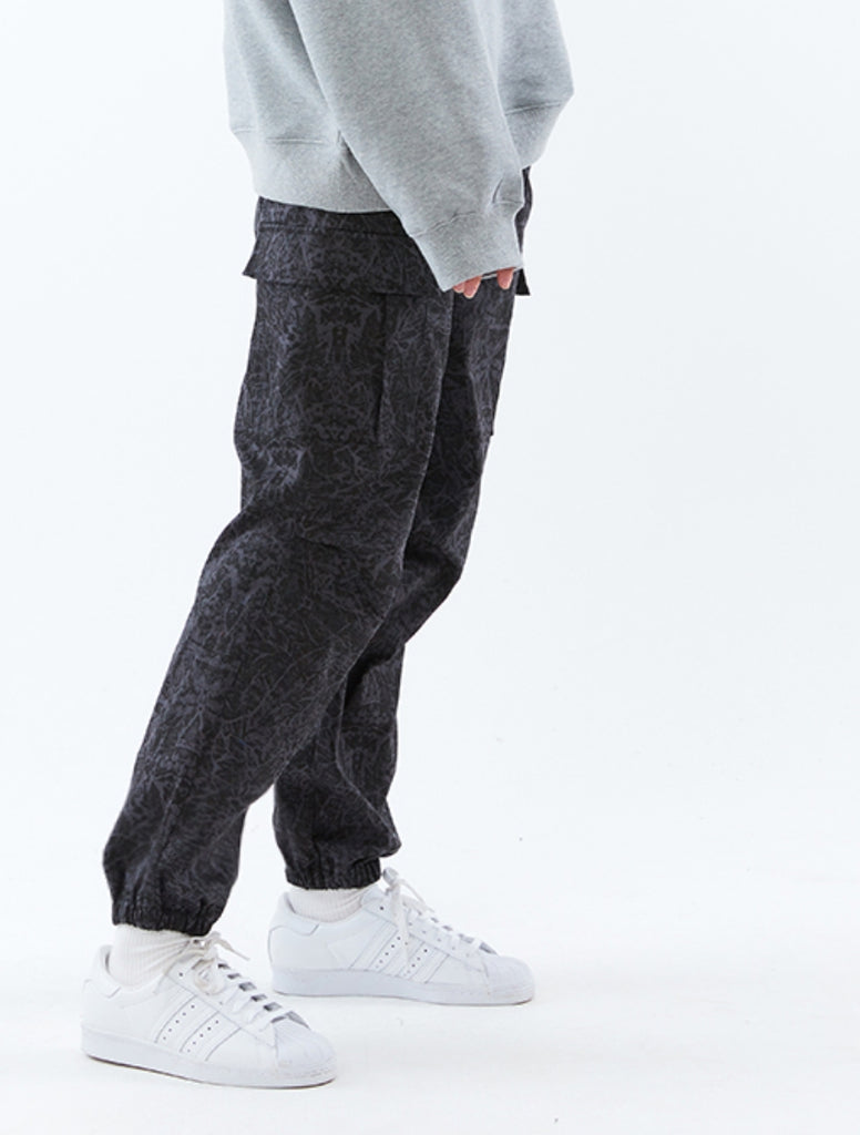 スローアシッド(SLOW ACID)  Washing Cotton Cargo Jogger Pants (STAINED BLACK)