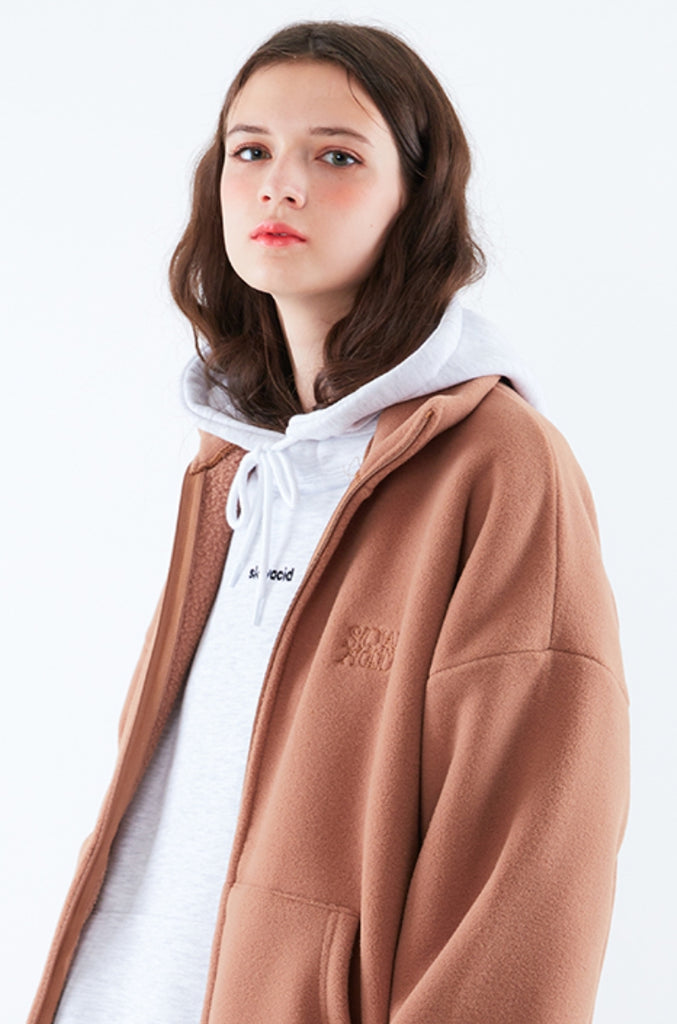 スローアシッド(SLOW ACID) Stitch Embroidery Fleece Zipup Zacket (BROWN)