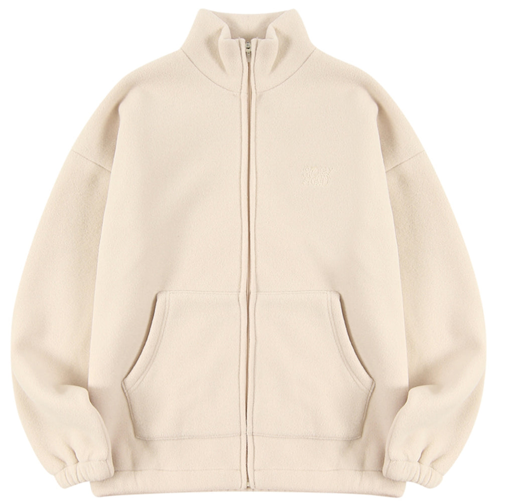 スローアシッド(SLOW ACID)  Stitch Embroidery Fleece Zipup Zacket (IVORY)