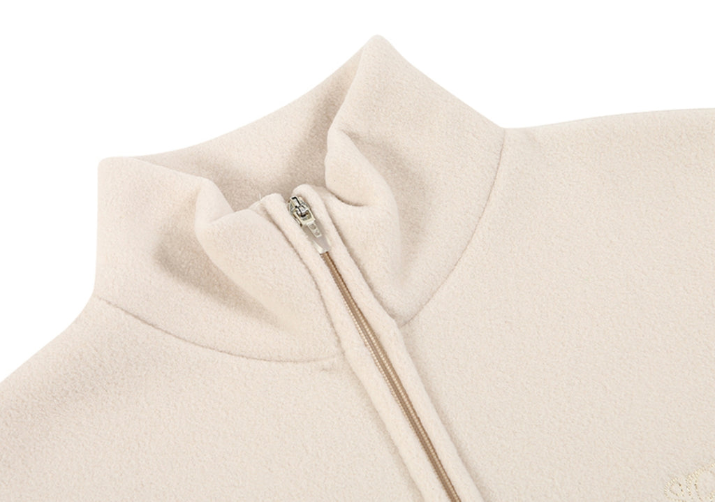 スローアシッド(SLOW ACID)  Stitch Embroidery Fleece Zipup Zacket (IVORY)
