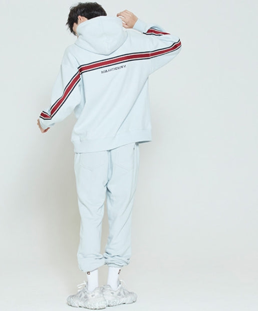 ロマンティッククラウン(ROMANTIC CROWN) STRIPE BANDING HOODIE_SKY BLUE