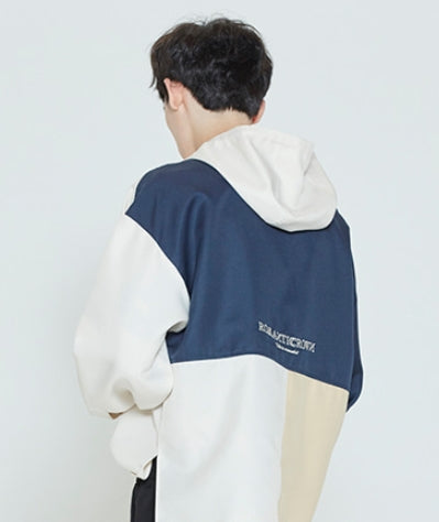 ロマンティッククラウン(ROMANTIC CROWN) COLOR BLOCK HOODIE SHIRT_OATMEAL