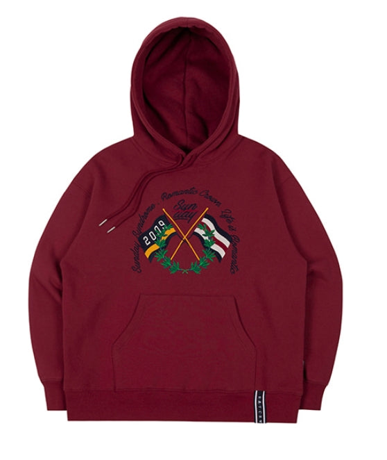 ロマンティッククラウン(ROMANTIC CROWN) SUNDAY SYNDROME FLAG HOODIE_BURGUNDY