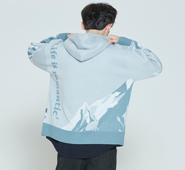 ロマンティッククラウン(ROMANTIC CROWN) MOUNTAIN KNITTED HOODIE_SKY BLUE