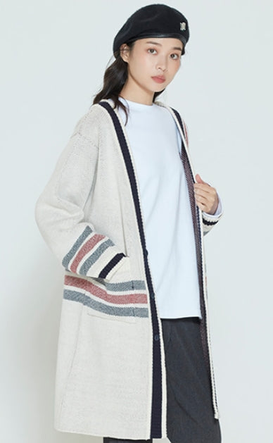 ロマンティッククラウン(ROMANTIC CROWN) CHECK KNITTED LONG CARDIGAN_OATMEAL