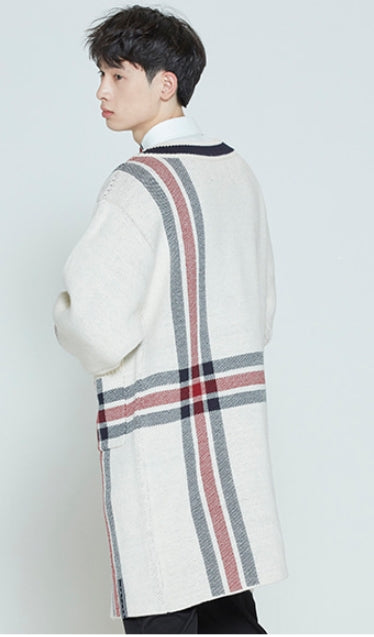 ロマンティッククラウン(ROMANTIC CROWN) CHECK KNITTED LONG CARDIGAN_OATMEAL