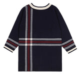 ロマンティッククラウン(ROMANTIC CROWN) CHECK KNITTED LONG CARDIGAN_NAVY