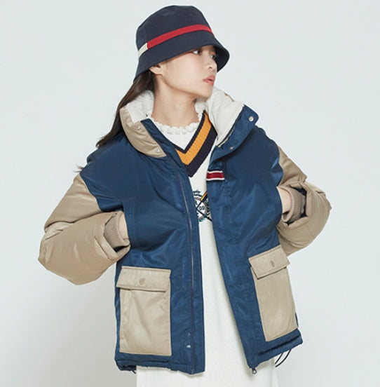 ロマンティッククラウン(ROMANTIC CROWN) COLOR BLOCK POCKET PARKA_BEIGE
