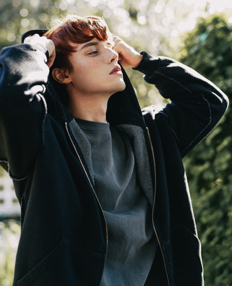 ダブルユーブイプロジェクト(WV PROJECT)  Dust Pigment Hood Zip-up Black MJOT7437