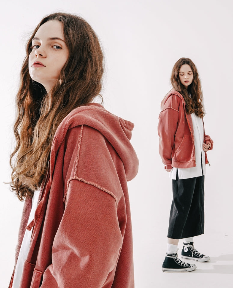 ダブルユーブイプロジェクト(WV PROJECT)  Dust Pigment Hood Zip-up Red Brown MJOT7437