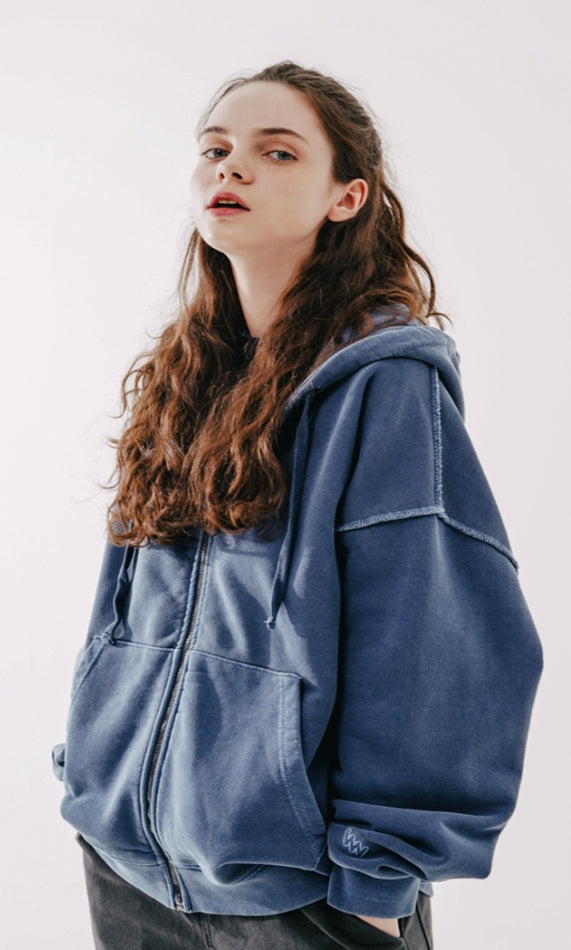 ダブルユーブイプロジェクト(WV PROJECT)  Dust Pigment Hood Zip-up Navy MJOT7437