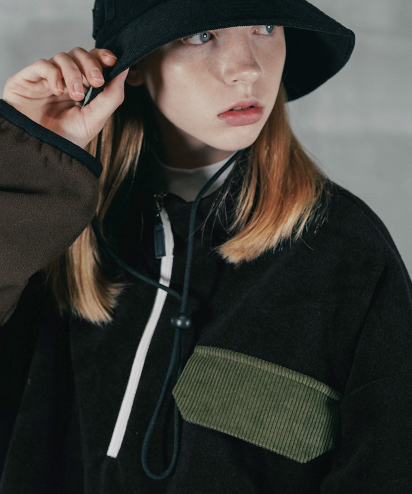 パーステップ(PERSTEP) CORDUROY POKET HALF ZIP-UP JACKET BLACK SMOT4375