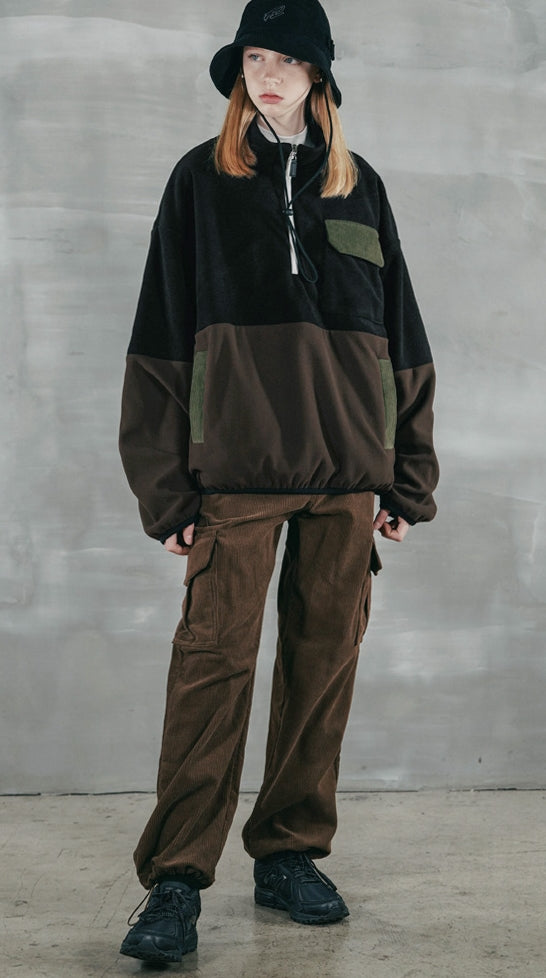 パーステップ(PERSTEP) CORDUROY POKET HALF ZIP-UP JACKET BLACK SMOT4375