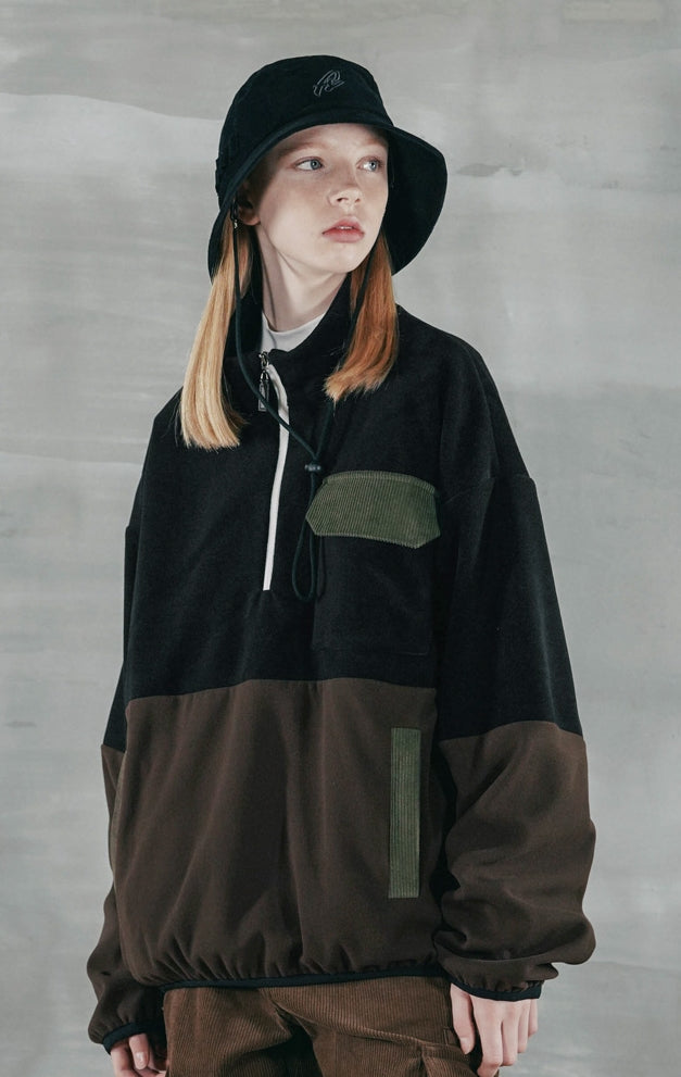パーステップ(PERSTEP) CORDUROY POKET HALF ZIP-UP JACKET BLACK SMOT4375