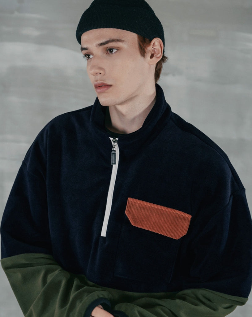 パーステップ(PERSTEP) CORDUROY POKET HALF ZIP-UP JACKET KHAKI SMOT4375