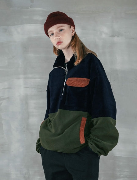 パーステップ(PERSTEP) CORDUROY POKET HALF ZIP-UP JACKET KHAKI SMOT4375