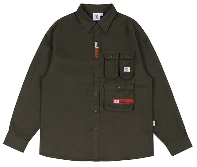 ベドインベド(BADINBAD)  MULTI POCKET SHIRT_KHAKI