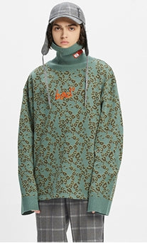 ベドインベド(BADINBAD)  LEOPARD KNITTED TURTLENECK_SAGE GREEN