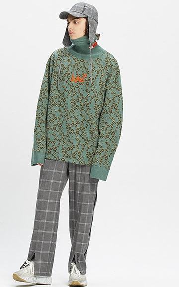 ベドインベド(BADINBAD)  LEOPARD KNITTED TURTLENECK_SAGE GREEN
