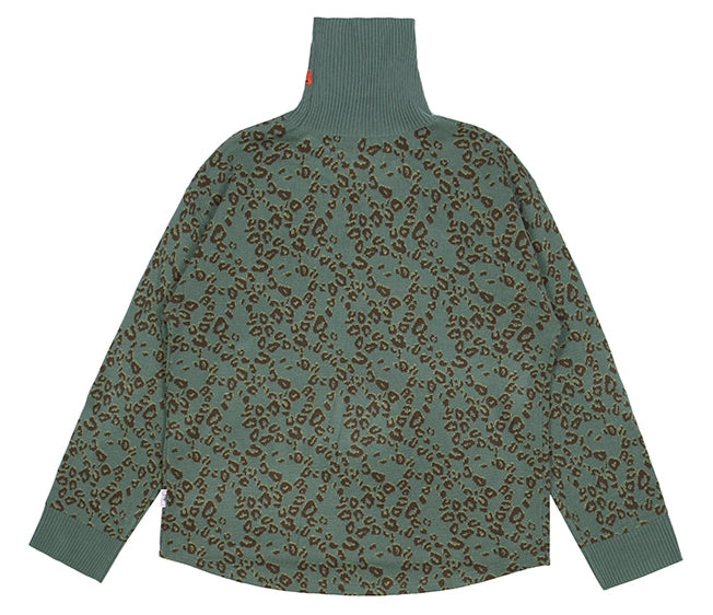 ベドインベド(BADINBAD)  LEOPARD KNITTED TURTLENECK_SAGE GREEN