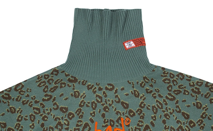 ベドインベド(BADINBAD)  LEOPARD KNITTED TURTLENECK_SAGE GREEN