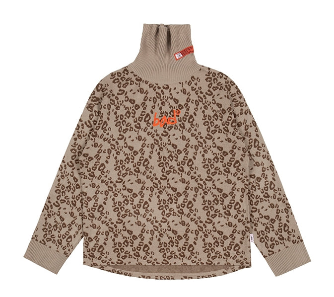 ベドインベド(BADINBAD)  LEOPARD KNITTED TURTLENECK_BEIGE
